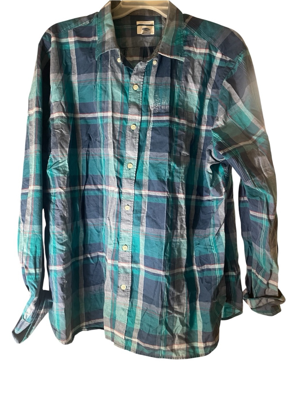 Old Navy Teal and Navy Plaid Button-Down Shirt